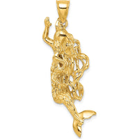 14K Yellow Gold 3D Textured Large Mermaid Charm - Unique Fantasy Pendant by Oro Pregiato