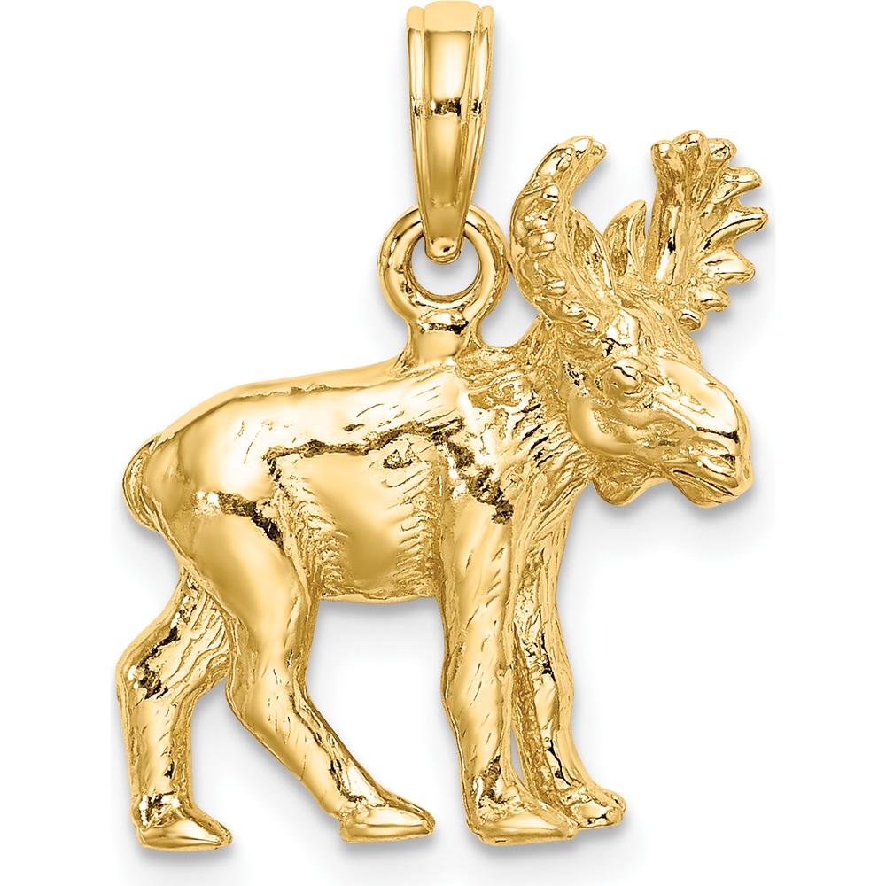 14K Yellow Gold 3D Textured Moose Charm Pendant by Oro Pregiato