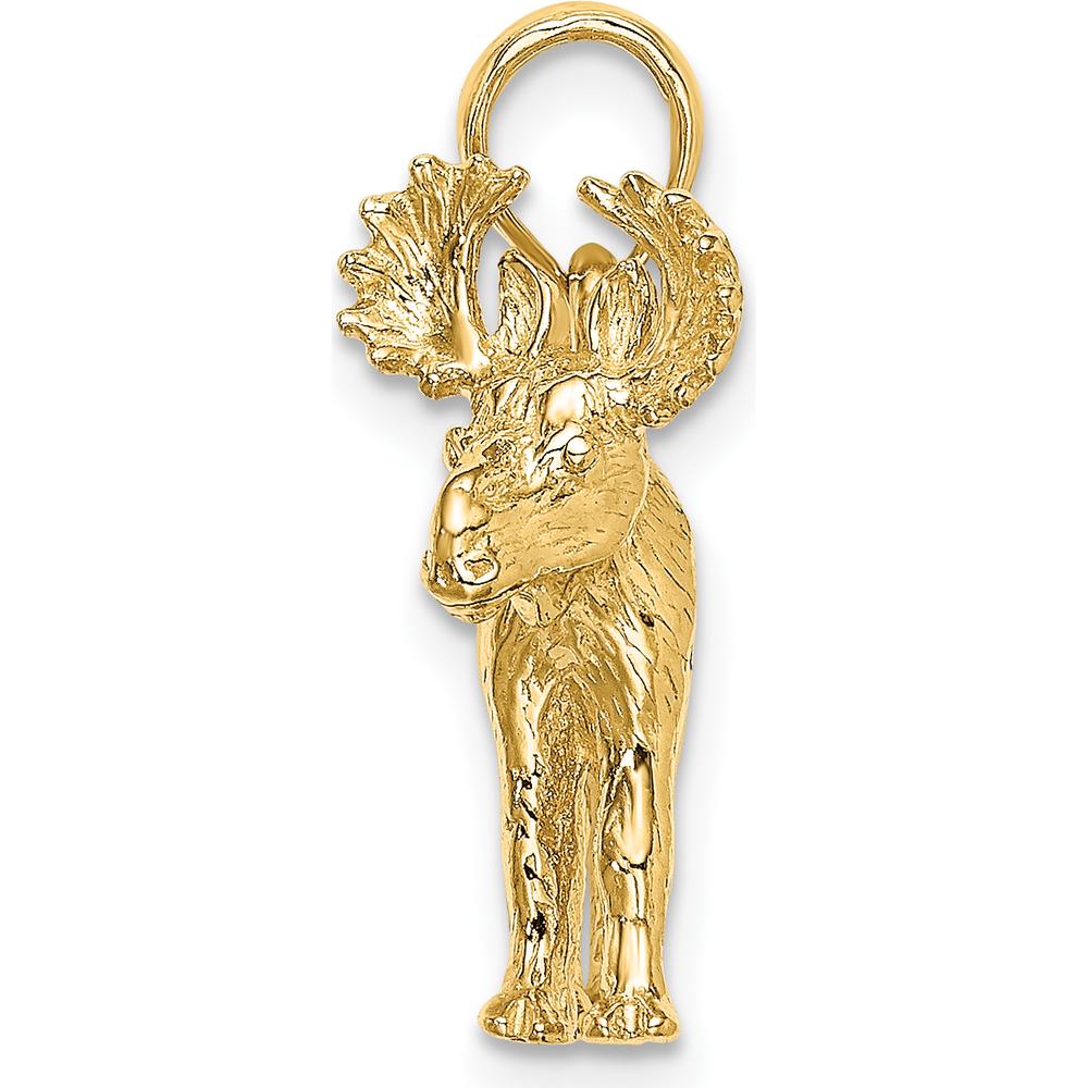 14K Yellow Gold 3D Textured Moose Charm Pendant by Oro Pregiato