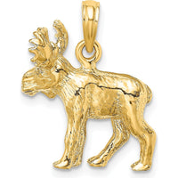 14K Yellow Gold 3D Textured Moose Charm Pendant by Oro Pregiato