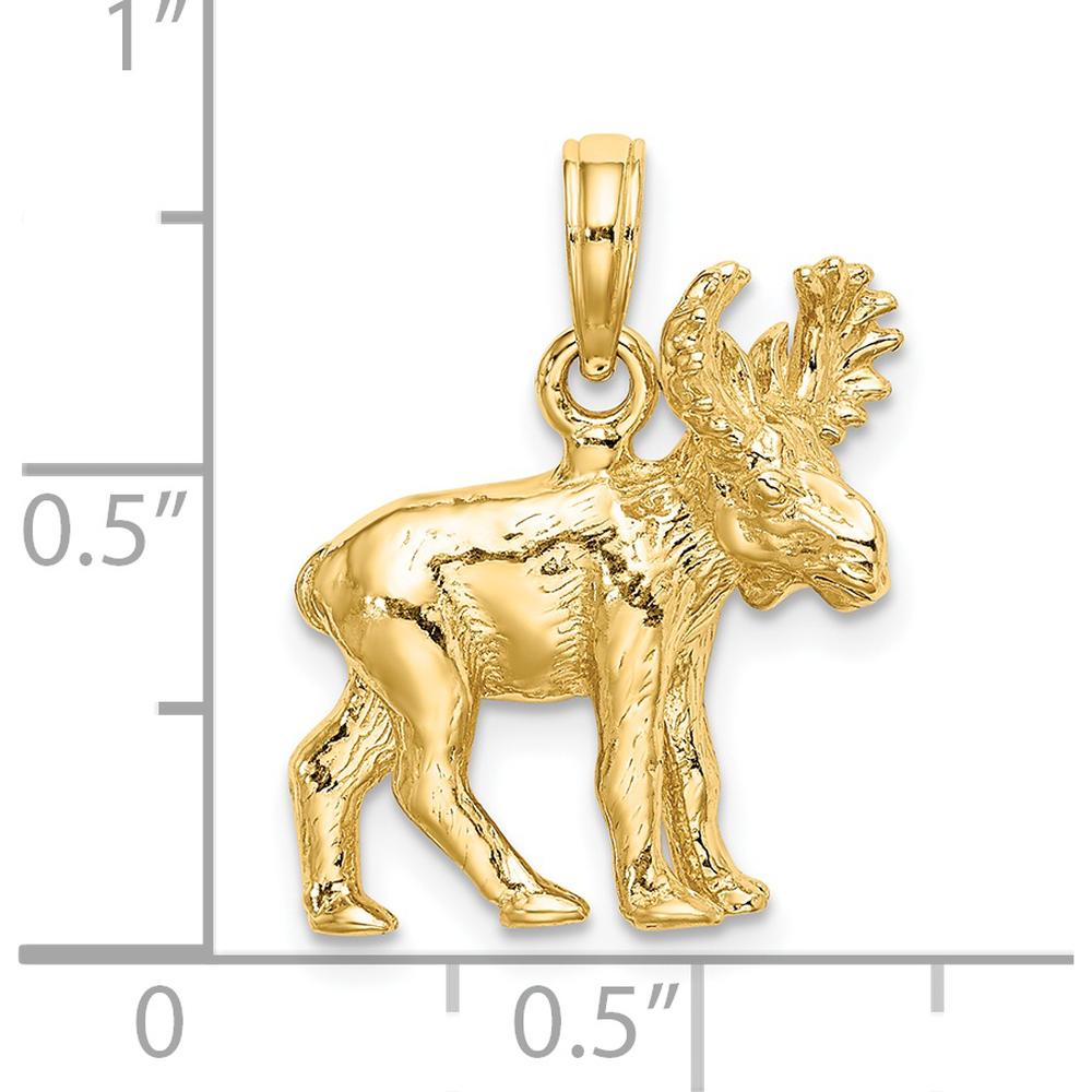14K Yellow Gold 3D Textured Moose Charm Pendant by Oro Pregiato