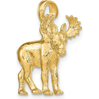14K Yellow Gold 3D Textured Moose Charm Pendant by Oro Pregiato