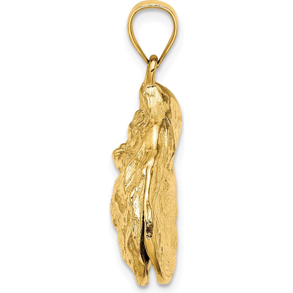 14K Yellow Gold 3D Textured Oyster Shell Charm - 27mm Length by Oro Pregiato
