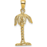14K Yellow Gold 3D Textured Palm Tree Charm - Tropical Pendant by Oro Pregiato