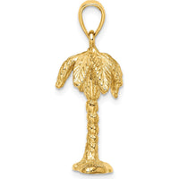 14K Yellow Gold 3D Textured Palm Tree Charm - Tropical Pendant by Oro Pregiato