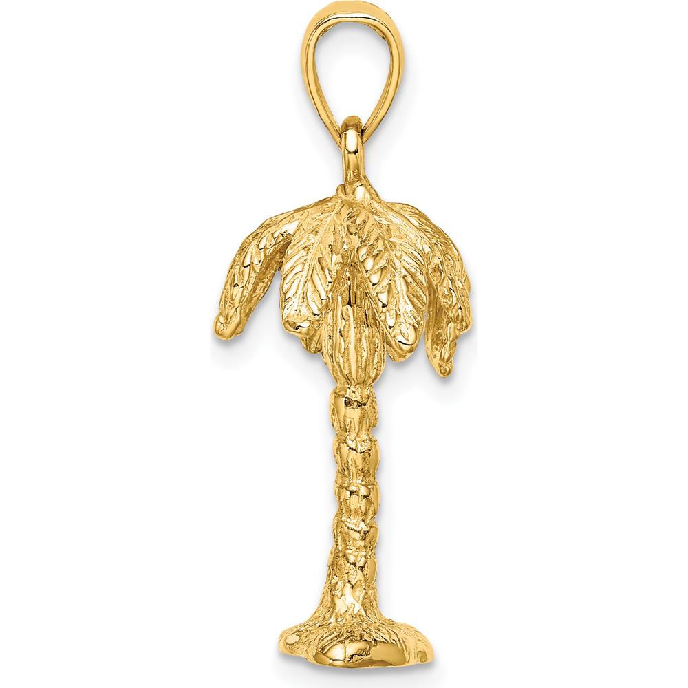 14K Yellow Gold 3D Textured Palm Tree Charm - Tropical Pendant by Oro Pregiato