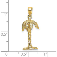 14K Yellow Gold 3D Textured Palm Tree Charm - Tropical Pendant by Oro Pregiato