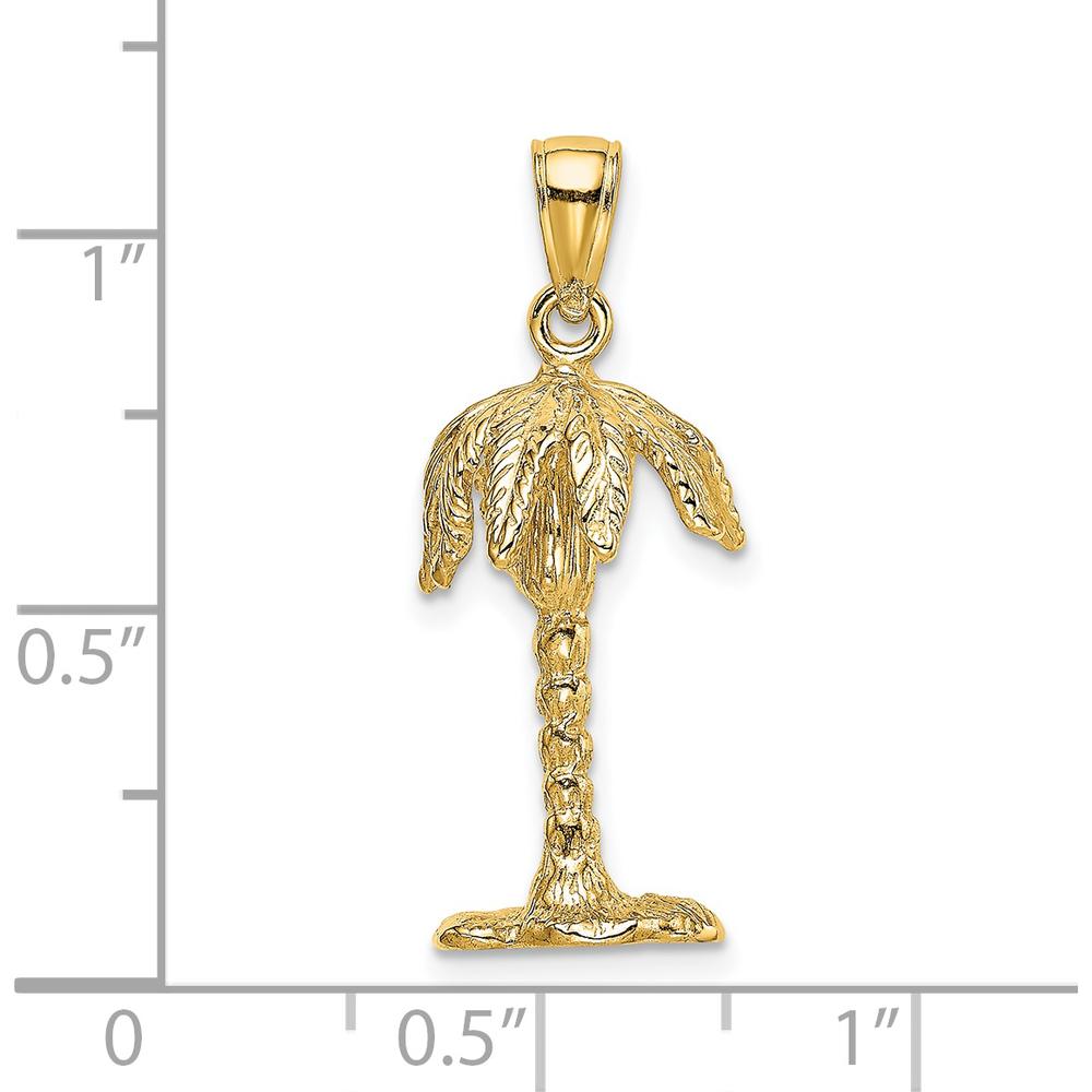 14K Yellow Gold 3D Textured Palm Tree Charm - Tropical Pendant by Oro Pregiato