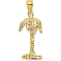 14K Yellow Gold 3D Textured Palm Tree Charm - Tropical Pendant by Oro Pregiato