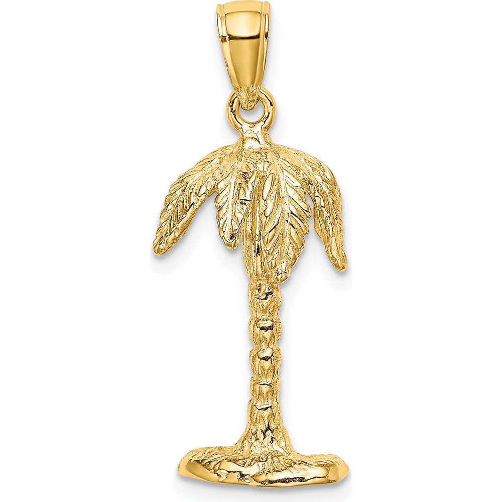 14K Yellow Gold 3D Textured Palm Tree Charm - Tropical Pendant by Oro Pregiato