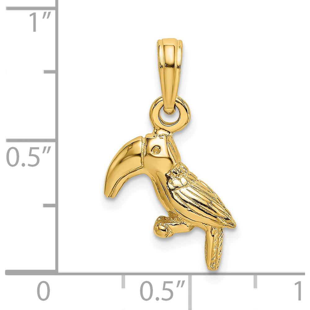 14K Yellow Gold 3D Textured Polished Toucan Bird Charm - 18.8mm Length by Oro Pregiato