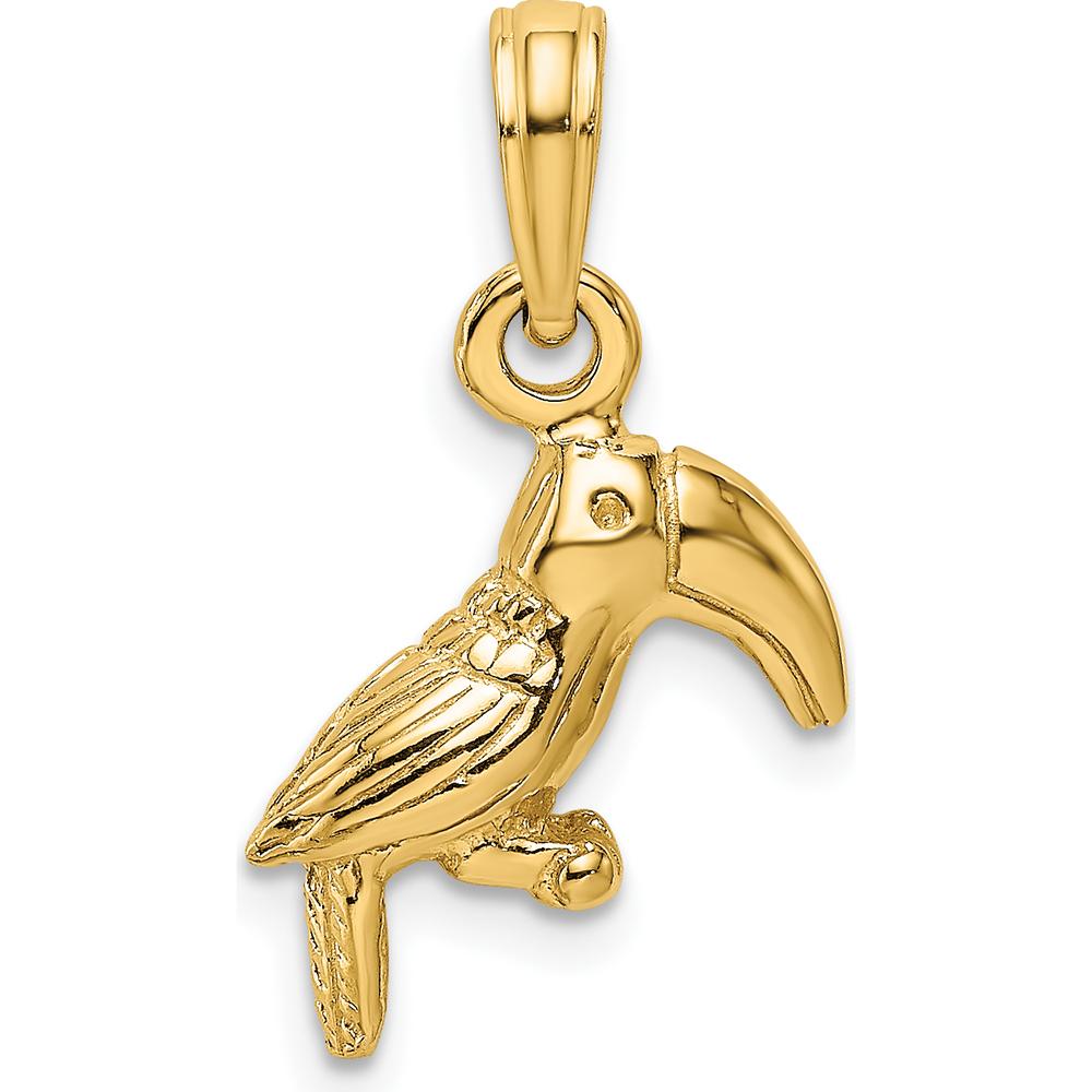 14K Yellow Gold 3D Textured Polished Toucan Bird Charm - 18.8mm Length by Oro Pregiato