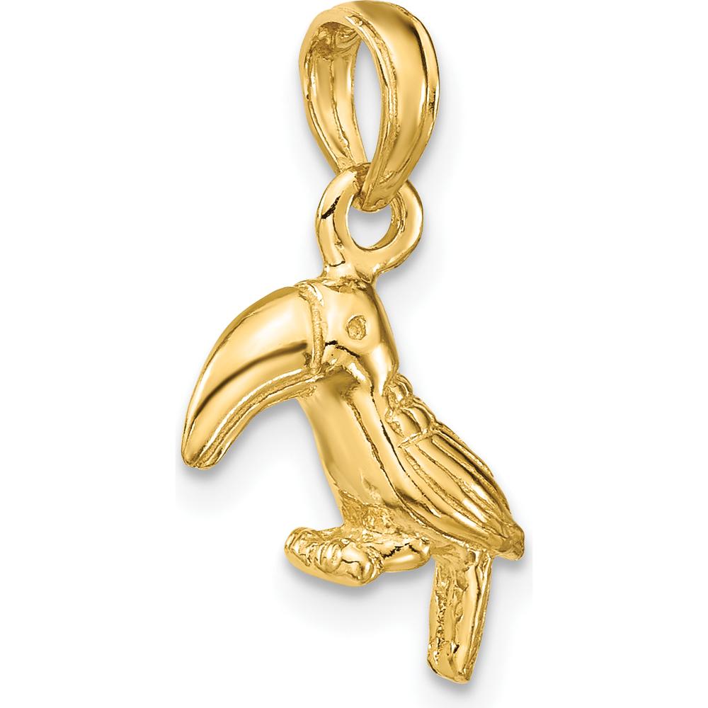 14K Yellow Gold 3D Textured Polished Toucan Bird Charm - 18.8mm Length by Oro Pregiato