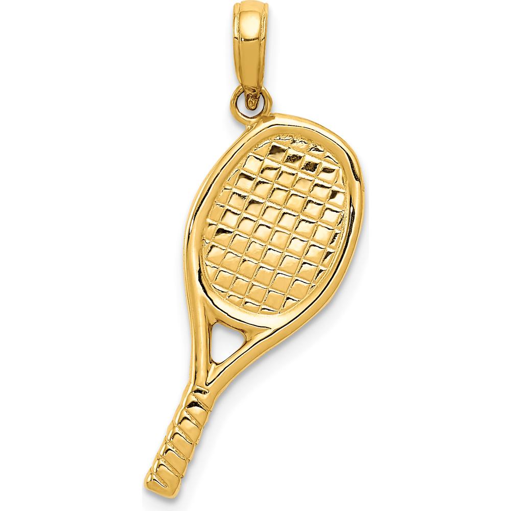 14K Yellow Gold 3D Textured Racquetball Pendant with Polished Finish - 26mm Length by Oro Pregiato