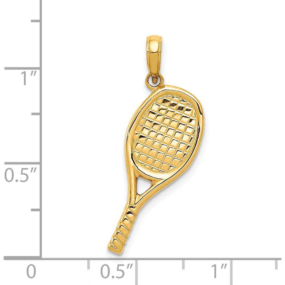 14K Yellow Gold 3D Textured Racquetball Pendant with Polished Finish - 26mm Length by Oro Pregiato