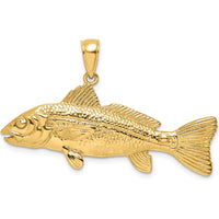 14K Yellow Gold 3D Textured Red Fish Pendant with Polished Finish by Oro Pregiato