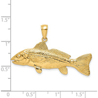 14K Yellow Gold 3D Textured Red Fish Pendant with Polished Finish by Oro Pregiato
