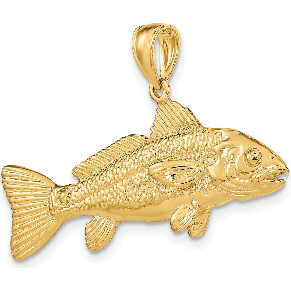 14K Yellow Gold 3D Textured Red Fish Pendant with Polished Finish by Oro Pregiato