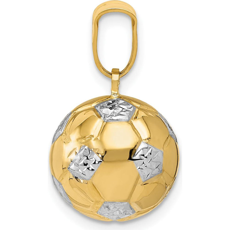 14K Yellow Gold 3D Textured Soccer Ball Pendant with White Rhodium Accents - 19mm Length by Oro Pregiato