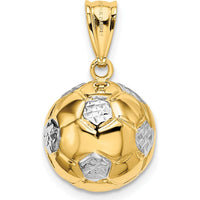 14K Yellow Gold 3D Textured Soccer Ball Pendant with White Rhodium Accents - 19mm Length by Oro Pregiato