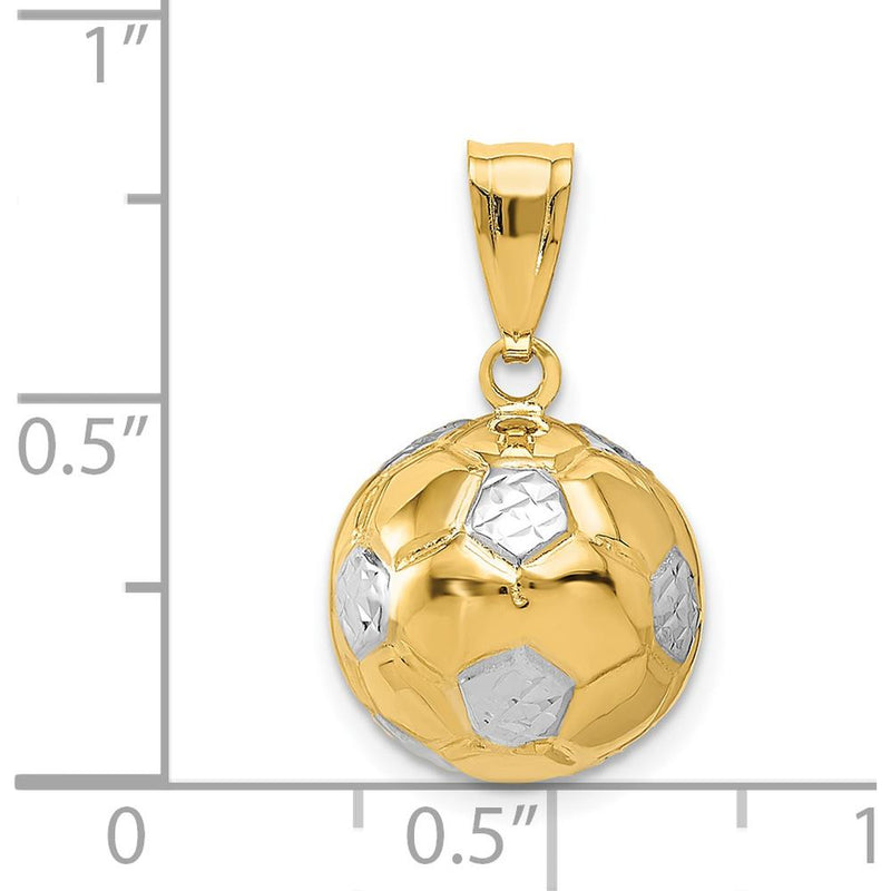 14K Yellow Gold 3D Textured Soccer Ball Pendant with White Rhodium Accents - 19mm Length by Oro Pregiato