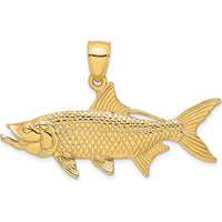 14K Yellow Gold 3D Textured Tarpon Fish Charm - Nature-Inspired Detailed Pendant by Oro Pregiato
