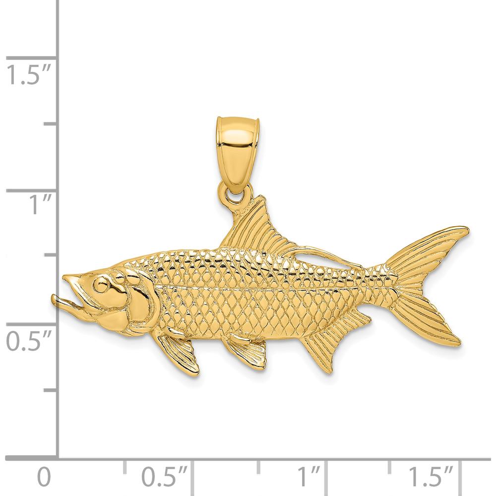14K Yellow Gold 3D Textured Tarpon Fish Charm - Nature-Inspired Detailed Pendant by Oro Pregiato