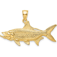 14K Yellow Gold 3D Textured Tarpon Fish Charm - Nature-Inspired Detailed Pendant by Oro Pregiato