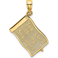 14K Yellow Gold 3D "The Lord is My Shepherd" Book Pendant with Moveable Pages by Oro Pregiato