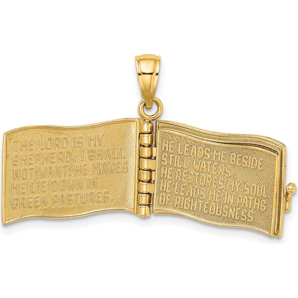 14K Yellow Gold 3D "The Lord is My Shepherd" Book Pendant with Moveable Pages by Oro Pregiato
