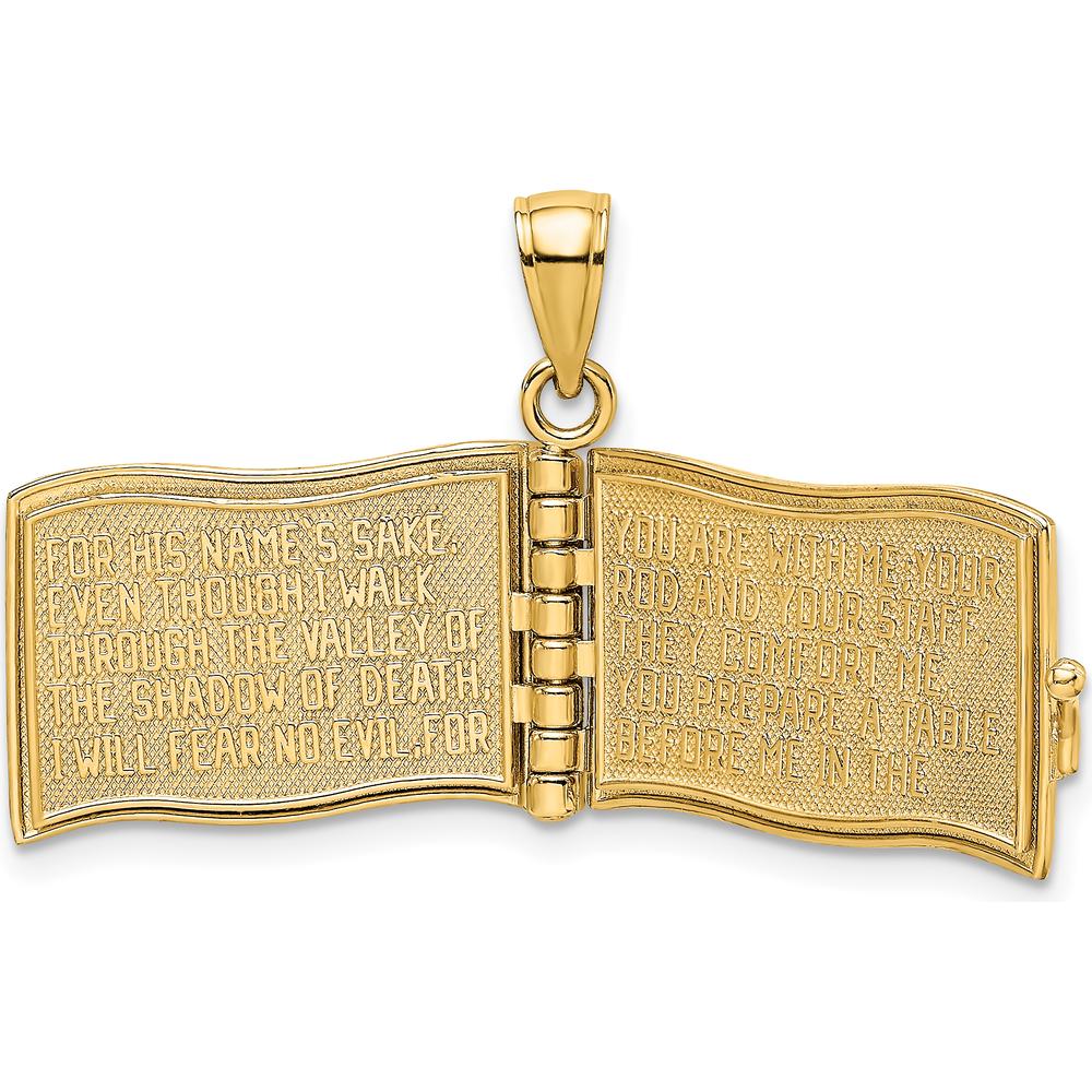 14K Yellow Gold 3D "The Lord is My Shepherd" Book Pendant with Moveable Pages by Oro Pregiato