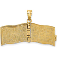 14K Yellow Gold 3D "The Lord is My Shepherd" Book Pendant with Moveable Pages by Oro Pregiato