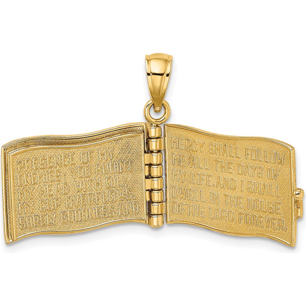 14K Yellow Gold 3D "The Lord is My Shepherd" Book Pendant with Moveable Pages by Oro Pregiato