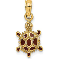 14K Yellow Gold 3D Tortoise Charm with Brown Enamel Accents by Oro Pregiato