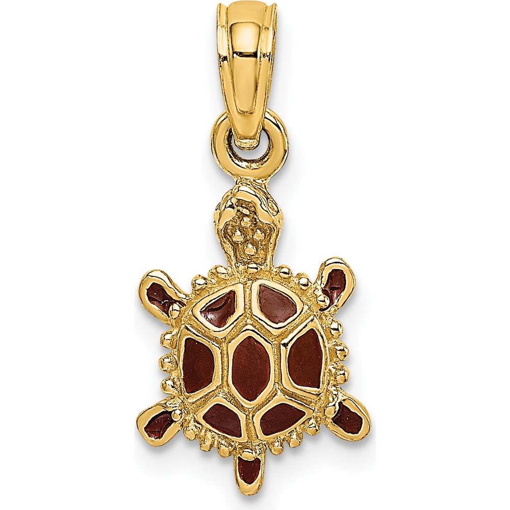 14K Yellow Gold 3D Tortoise Charm with Brown Enamel Accents by Oro Pregiato