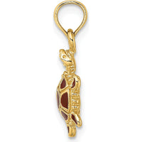 14K Yellow Gold 3D Tortoise Charm with Brown Enamel Accents by Oro Pregiato