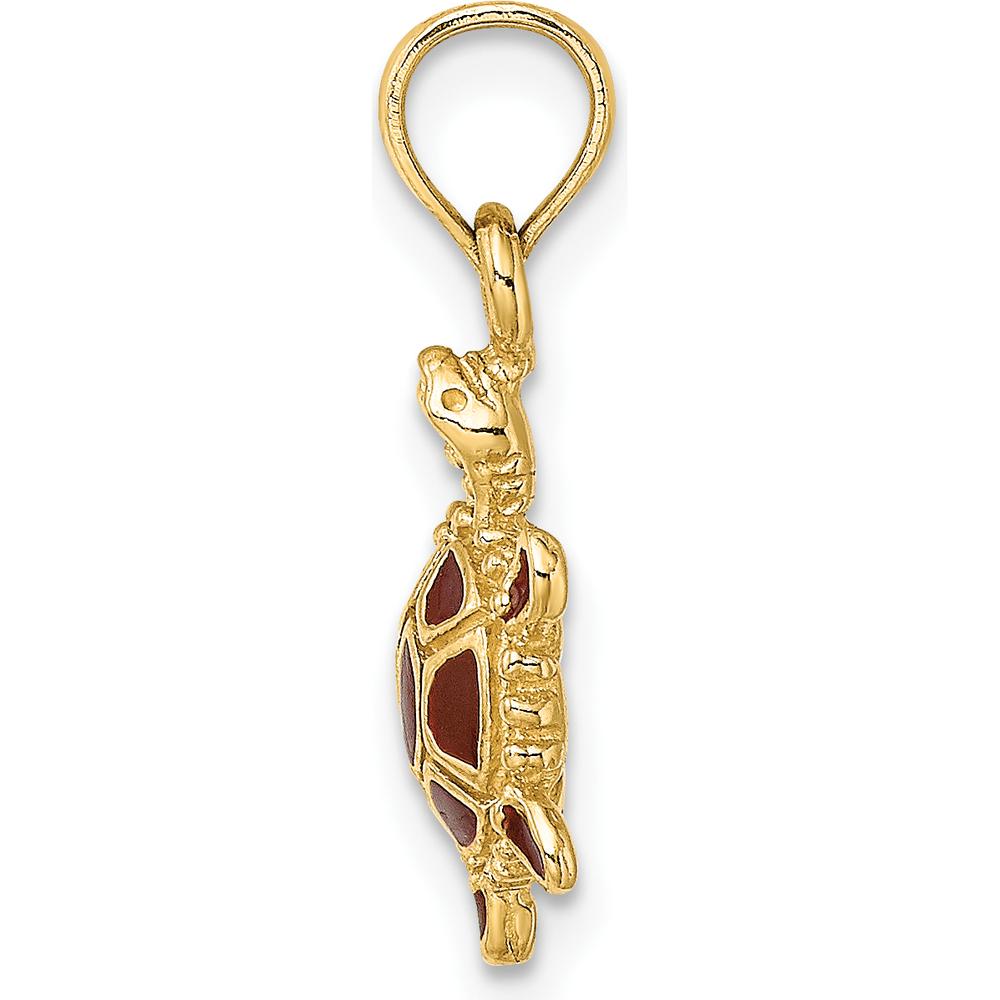 14K Yellow Gold 3D Tortoise Charm with Brown Enamel Accents by Oro Pregiato