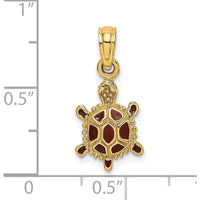 14K Yellow Gold 3D Tortoise Charm with Brown Enamel Accents by Oro Pregiato