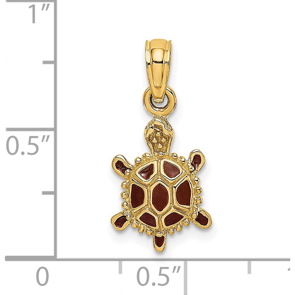 14K Yellow Gold 3D Tortoise Charm with Brown Enamel Accents by Oro Pregiato