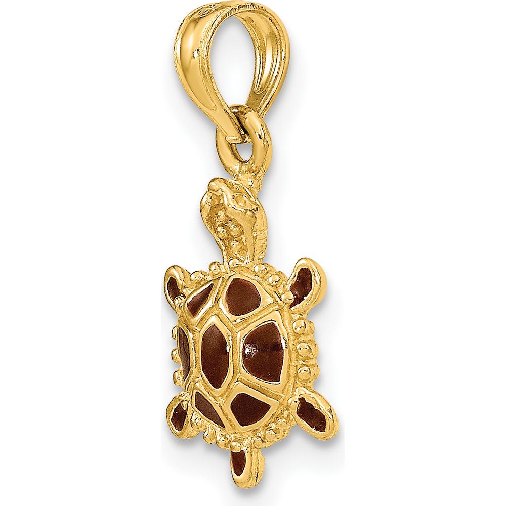 14K Yellow Gold 3D Tortoise Charm with Brown Enamel Accents by Oro Pregiato