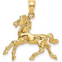14K Yellow Gold 3D Trotting Horse Charm - Polished Finish, 27.8mm Length by Oro Pregiato