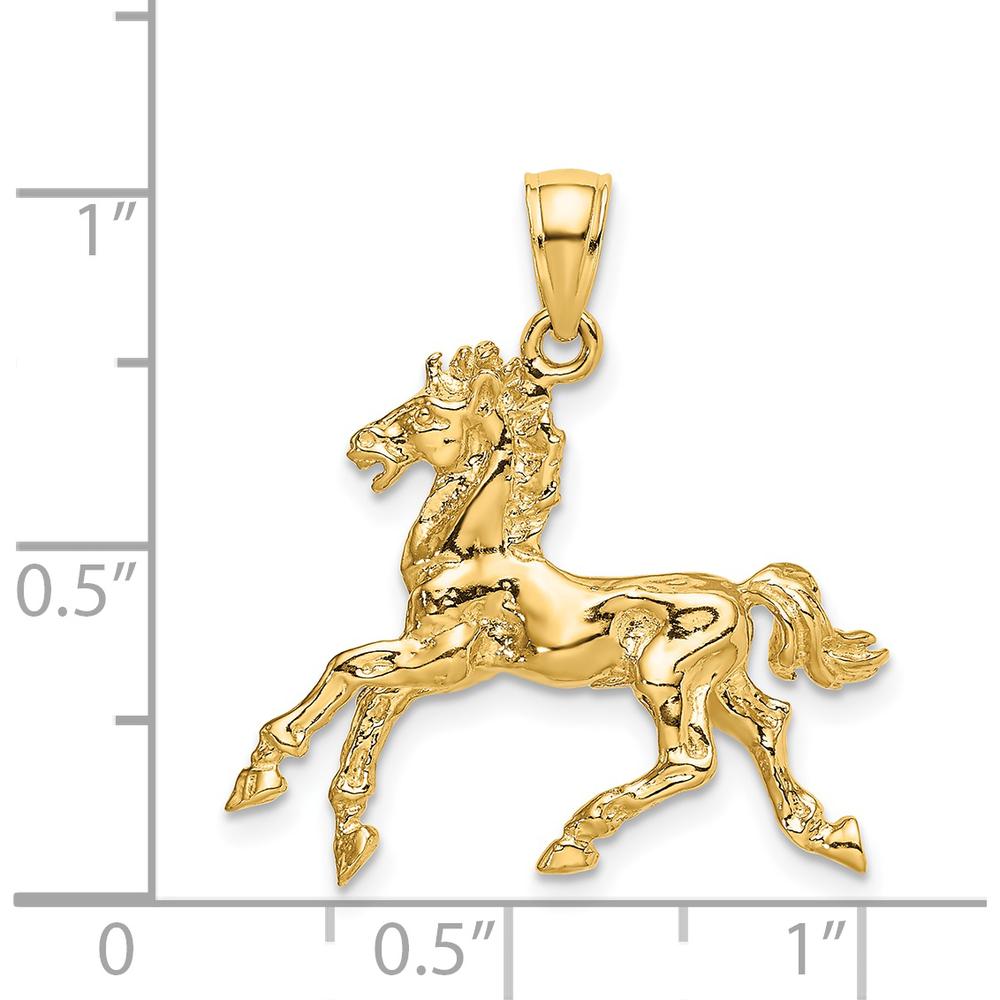 14K Yellow Gold 3D Trotting Horse Charm - Polished Finish, 27.8mm Length by Oro Pregiato