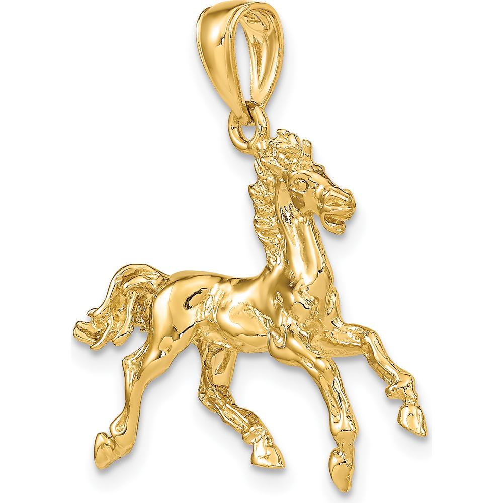 14K Yellow Gold 3D Trotting Horse Charm - Polished Finish, 27.8mm Length by Oro Pregiato