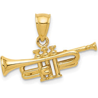 14K Yellow Gold 3D Trumpet Pendant - Music Lover Charm by Oro Pregiato