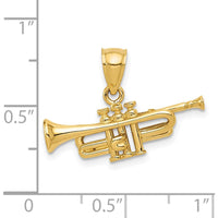 14K Yellow Gold 3D Trumpet Pendant - Music Lover Charm by Oro Pregiato