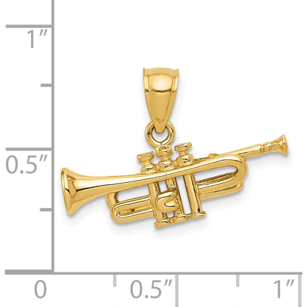 14K Yellow Gold 3D Trumpet Pendant - Music Lover Charm by Oro Pregiato