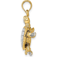 14K Yellow Gold 3D Turtle Charm with Moveable Head and Legs in Rhodium Finish by Oro Pregiato