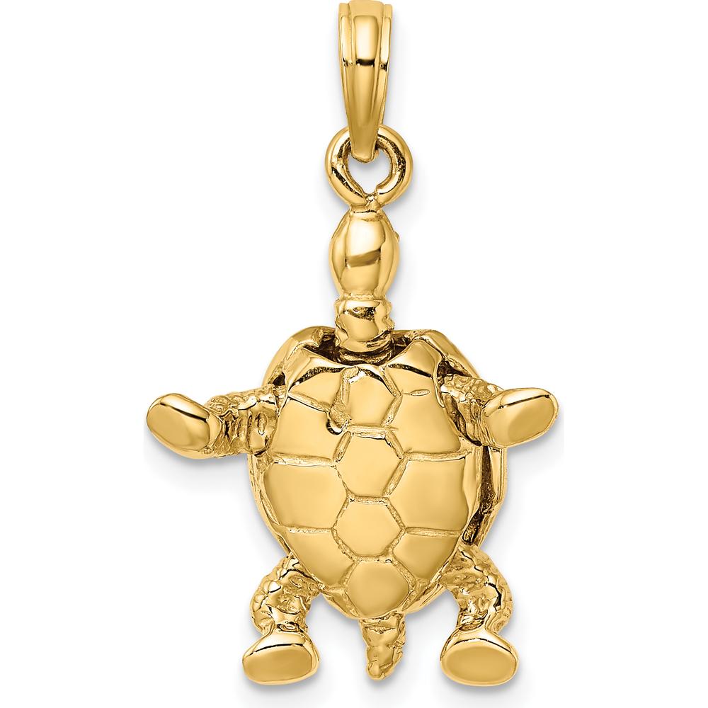 14K Yellow Gold 3D Turtle Charm with Moveable Head and Legs in Rhodium Finish by Oro Pregiato