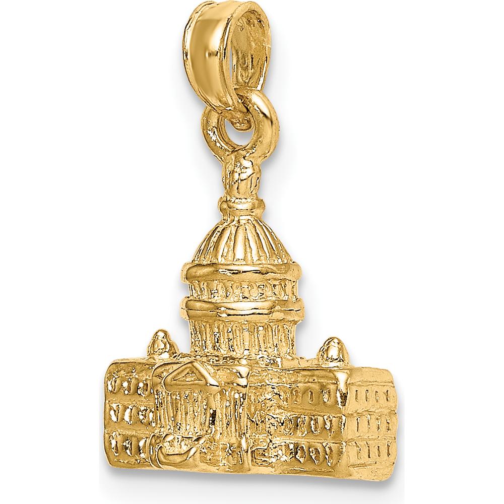 14K Yellow Gold 3D Washington D.C. Capitol Building Pendant - 21mm Length by Oro Pregiato