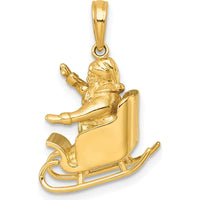 14K Yellow Gold 3D Waving Santa in Sleigh Charm - Polished Finish by Oro Pregiato